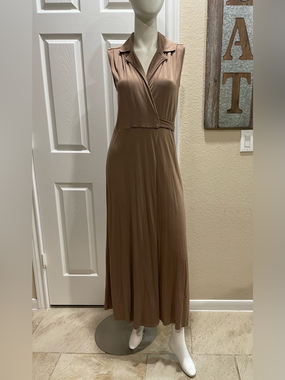Anthropologie Porridge Sleeveless Wrap Dress in Taupe Size Small